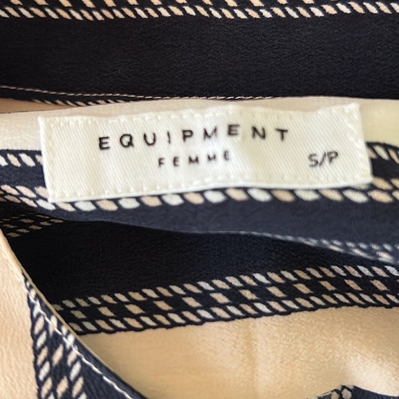 Equipment Henri Silk Striped Button Down Blouse in Bright White & Nude Multi - S - Picture 12 of 14